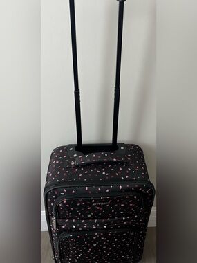 Almost Like New Black & Pink Print Rolling Travel Carry On Bag